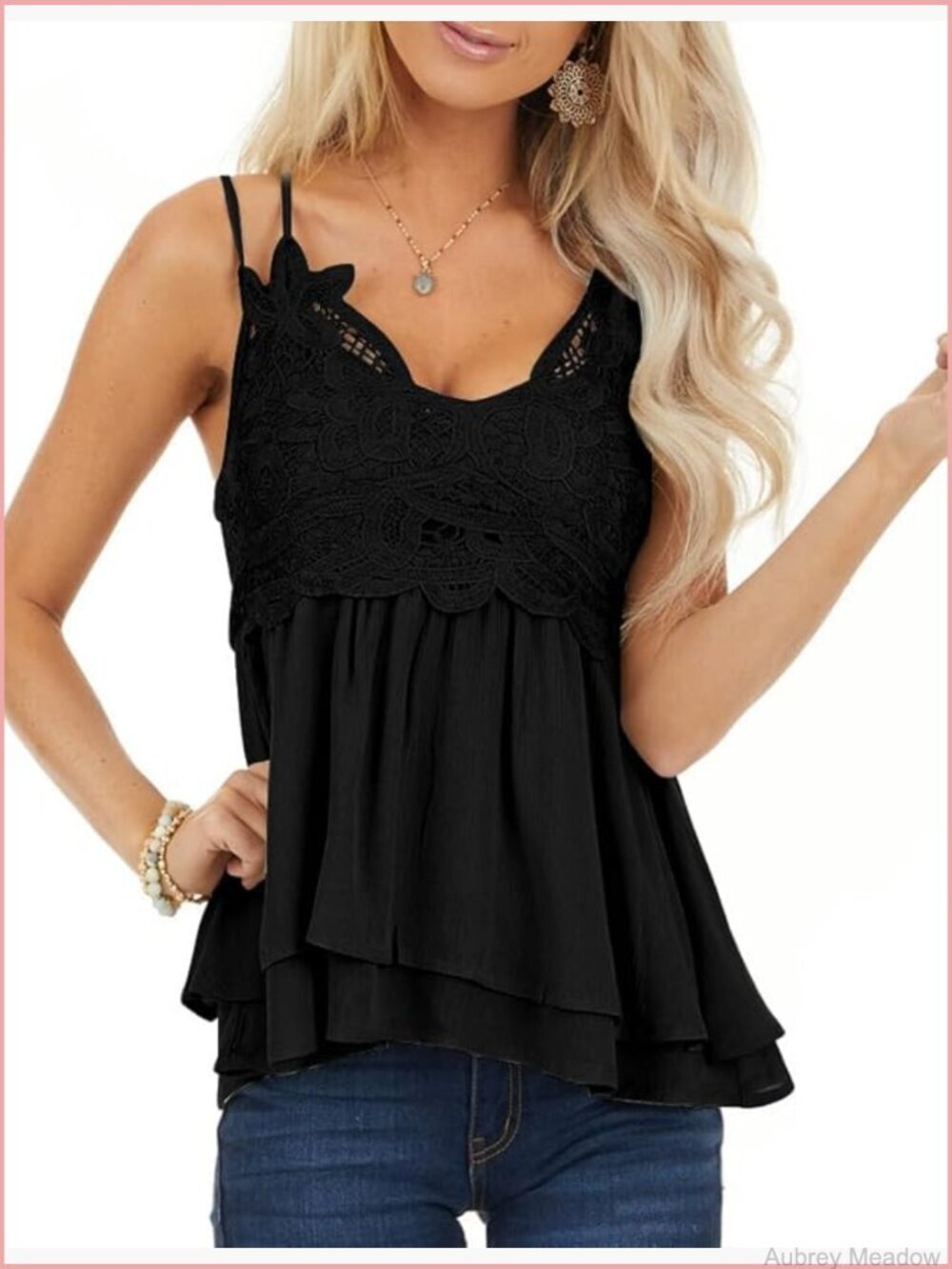 Women's Lace Tank Top V-Neck Chiffon Cami Sleeveless Strappy Tops Summer